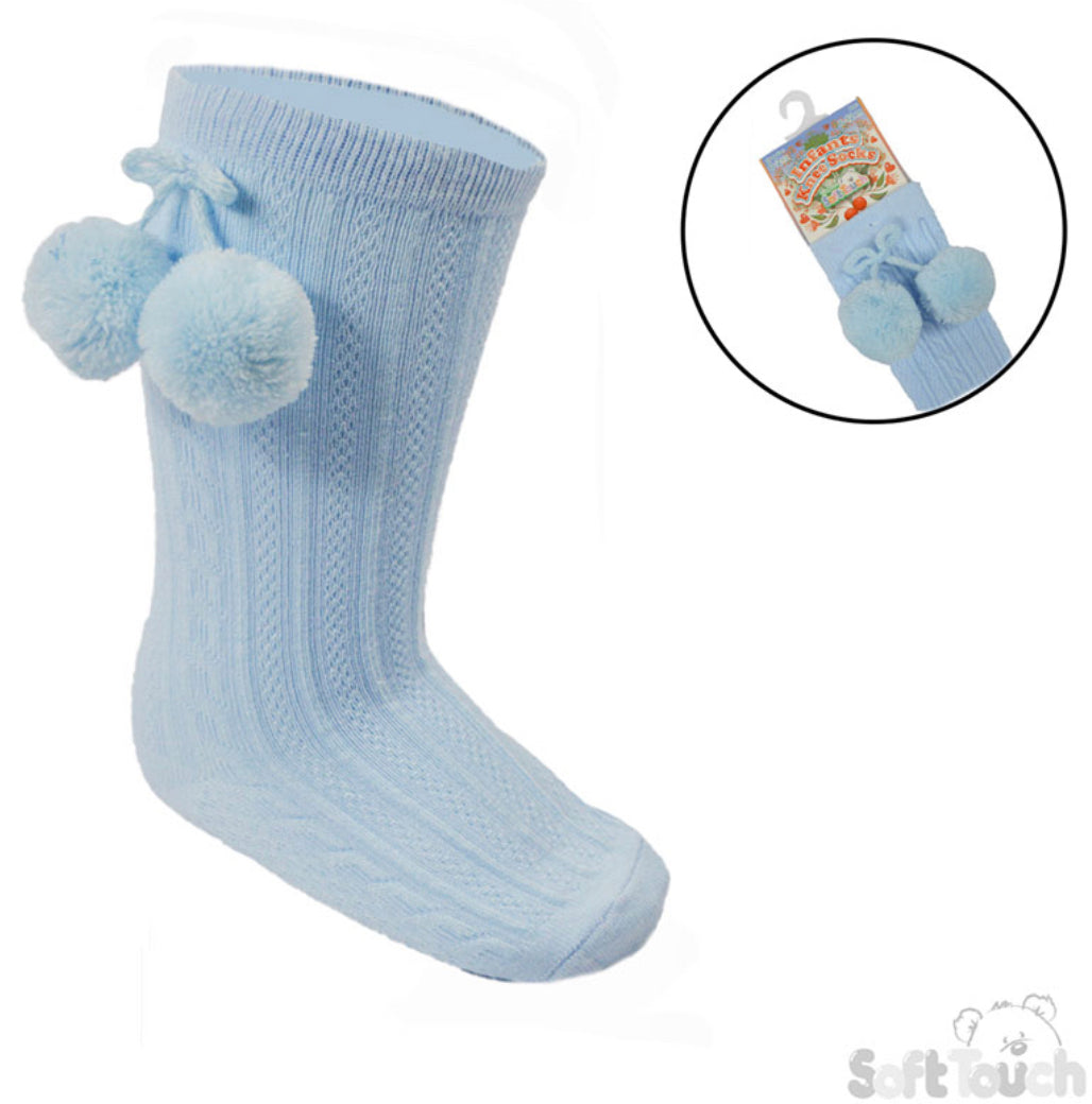 Blue Knee High PomPom Socks