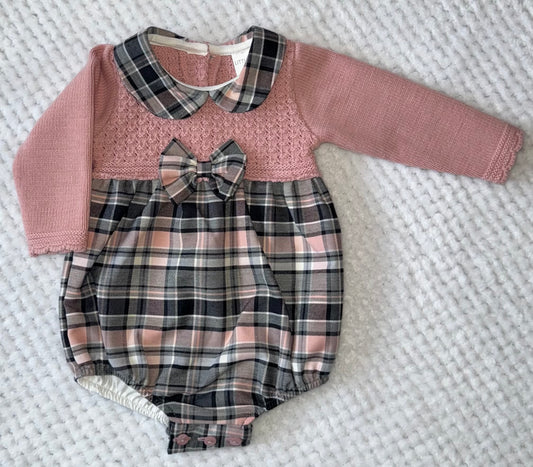 Little Nosh Blush Pink Checked Romper