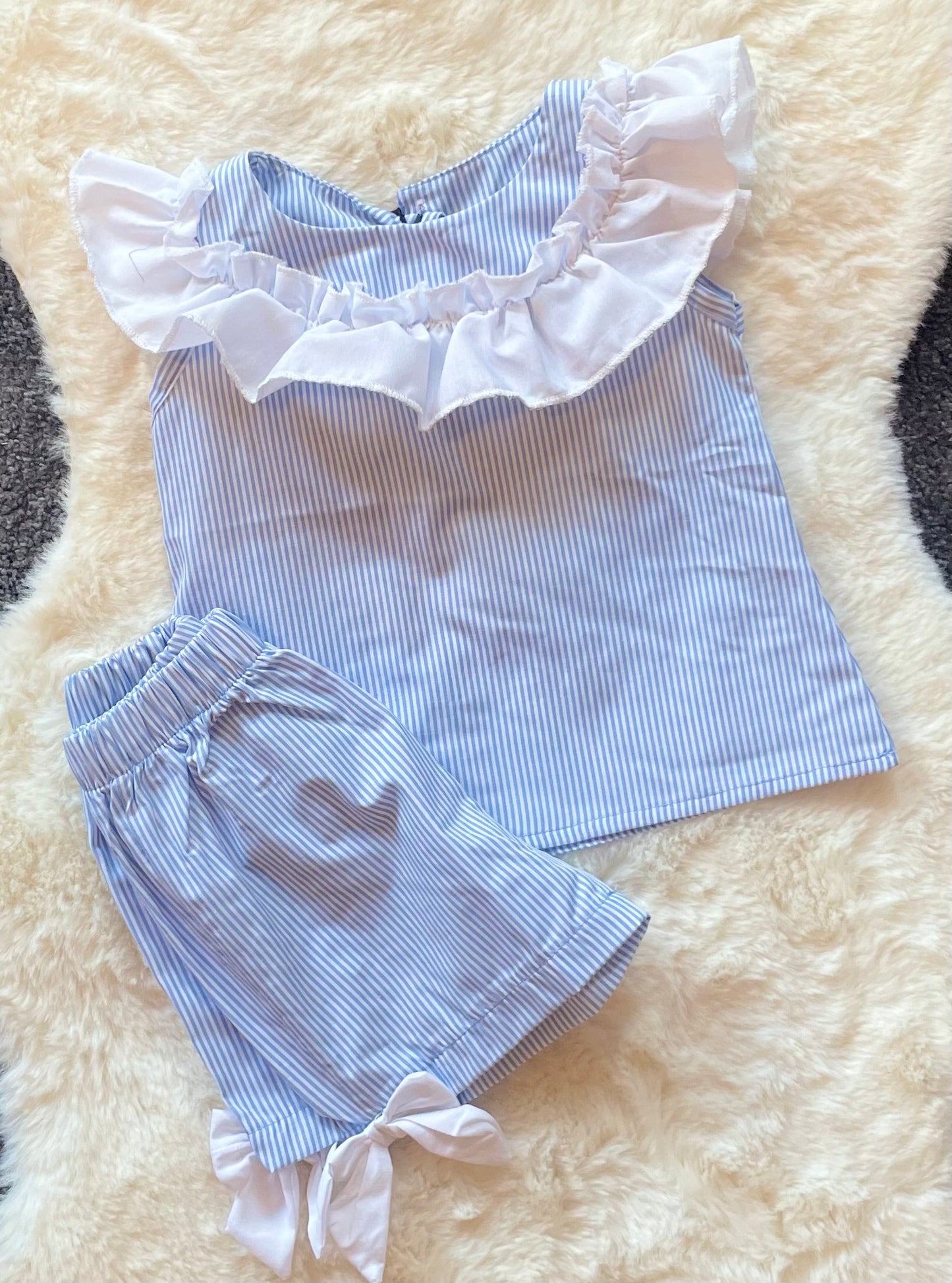 Blue pinstripe short set