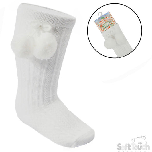 White Knee High PomPom Socks