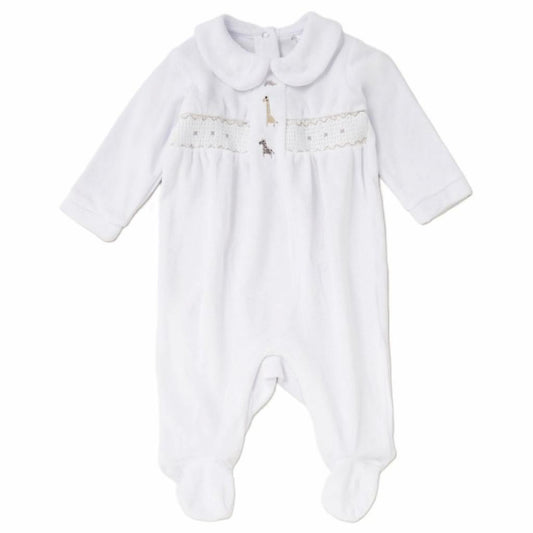 White Velour Babygrow with Giraffes